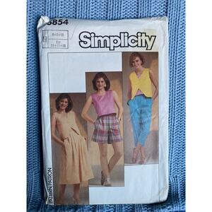 Simplicity 6854 Sewing pattern top cropped pant shorts 1980s size 6 8 10